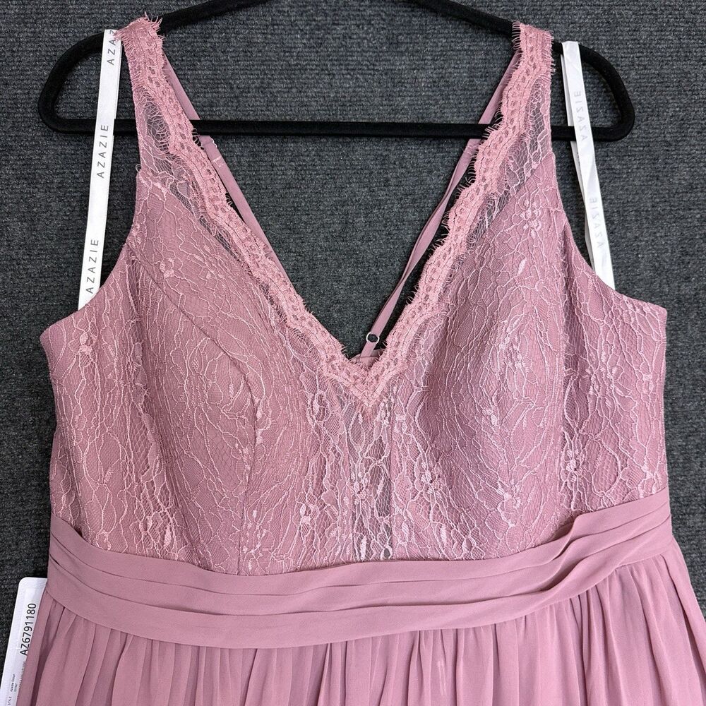 NWT Azazie Formal Gown Dress Pink Lace Bust Chiffon Maxi Slit Party Sexy 18